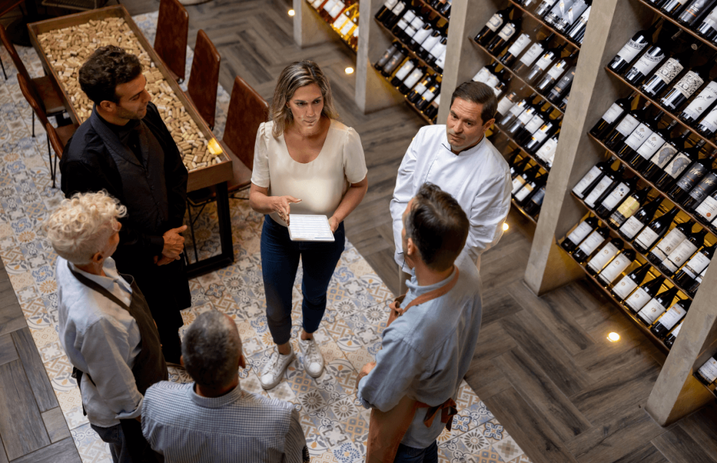 Birdseye view of a hospitality team standing in a rosette level venue