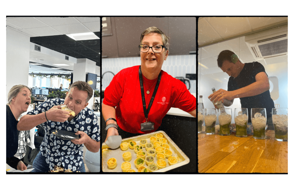 Three photos of platinum employees cooking at different events