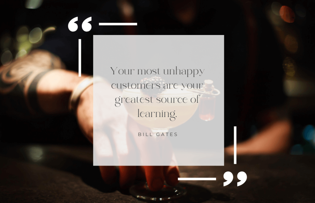 Photo of a barman making a cocktail with a bill gates quote over the top